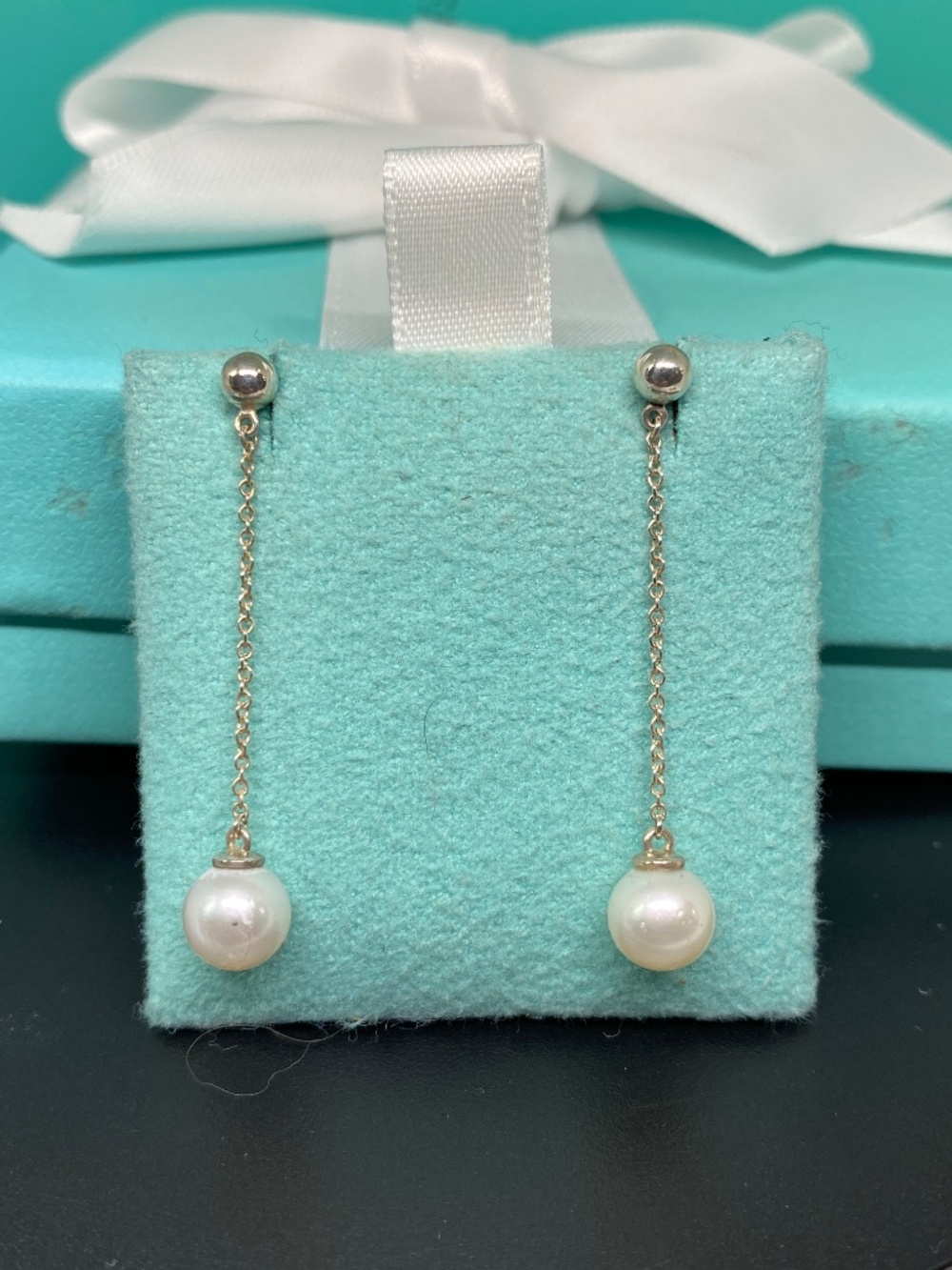 Tiffany & Co Ziegfeld Pearl Dangle Earrings Sterling Silver 6mm - Picture 6 of 6